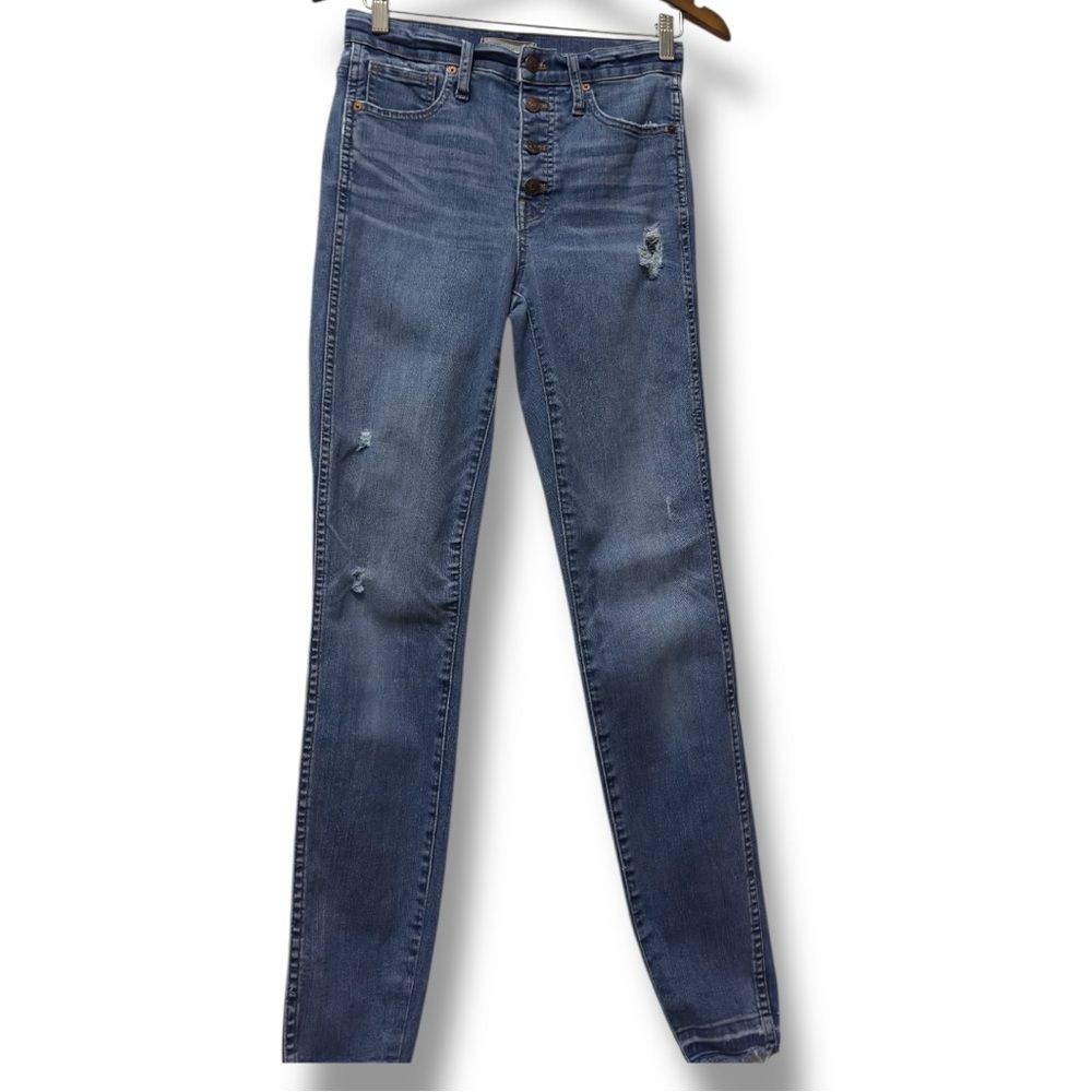 497 Madewell | EUC High-Rise Skinny Button-Fly Distressed Jeans (size 27) - Picture 2 of 16